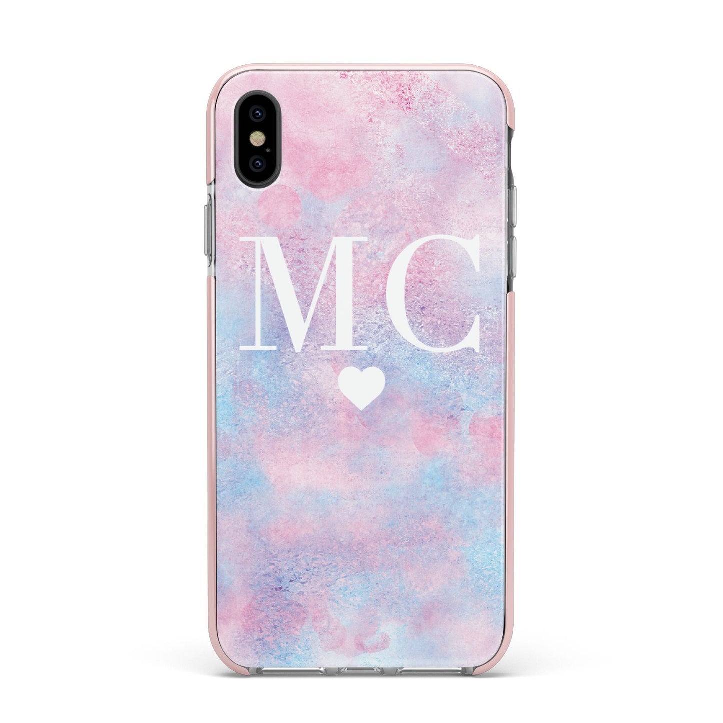 Personalised Cotton Candy Marble Initials Apple iPhone Xs Max Impact Case Pink Edge on Black Phone