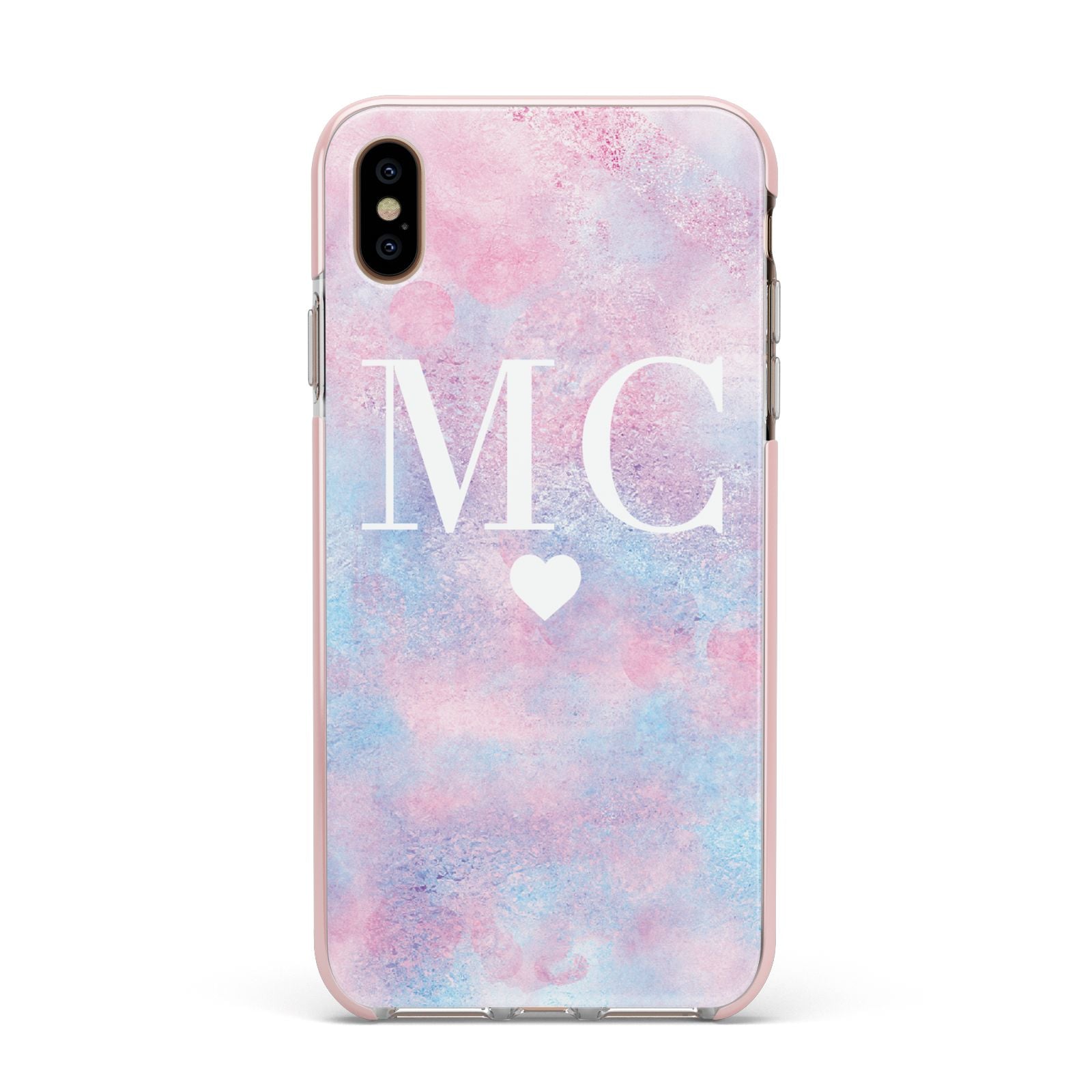 Personalised Cotton Candy Marble Initials Apple iPhone Xs Max Impact Case Pink Edge on Gold Phone