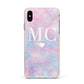 Personalised Cotton Candy Marble Initials Apple iPhone Xs Max Impact Case Pink Edge on Silver Phone
