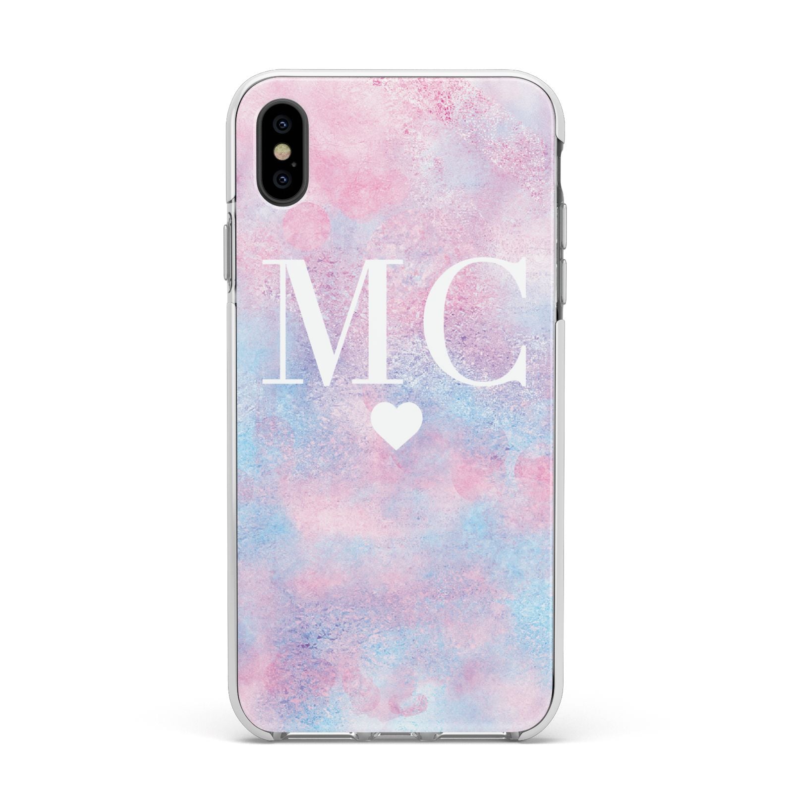 Personalised Cotton Candy Marble Initials Apple iPhone Xs Max Impact Case White Edge on Black Phone