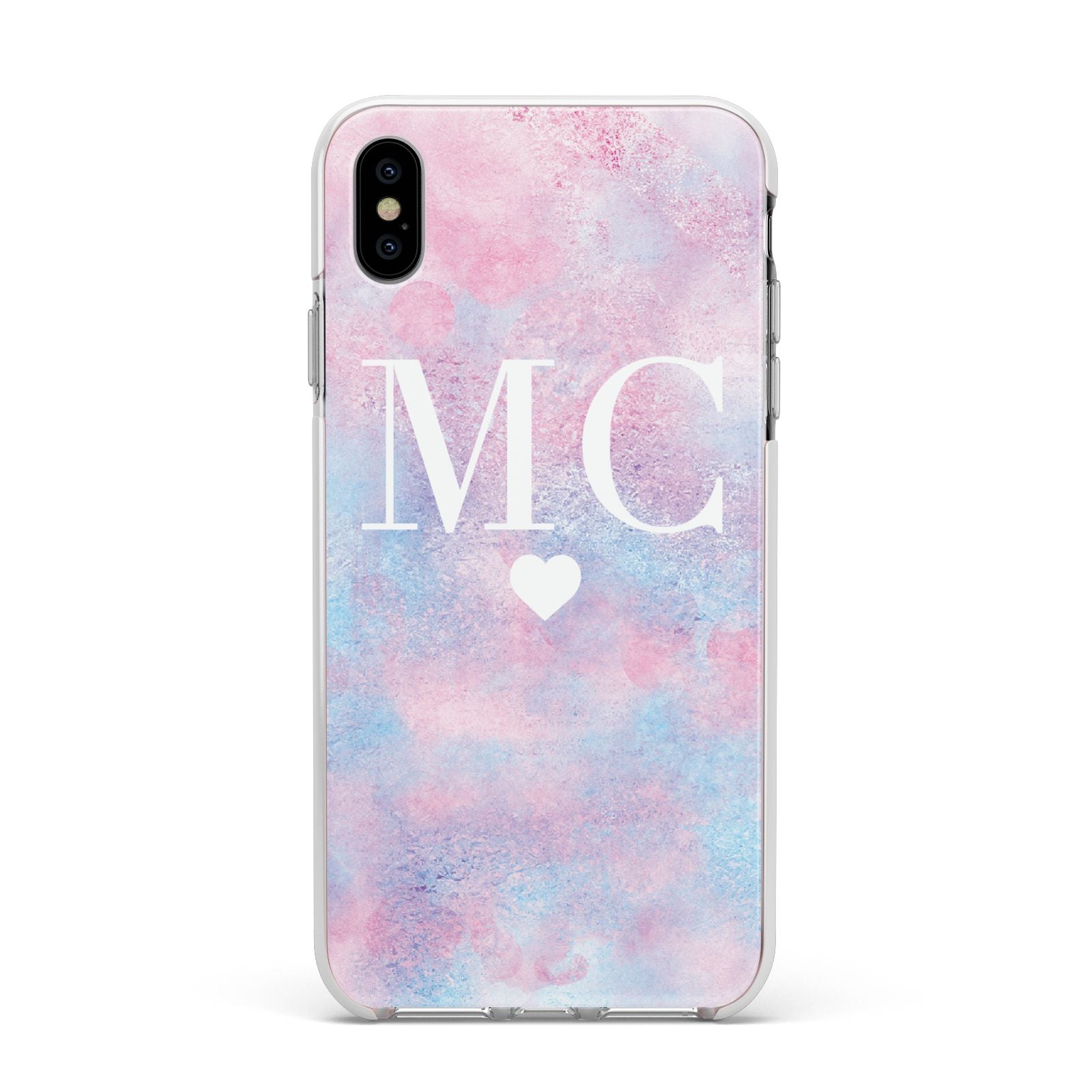 Personalised Cotton Candy Marble Initials Apple iPhone Xs Max Impact Case White Edge on Silver Phone