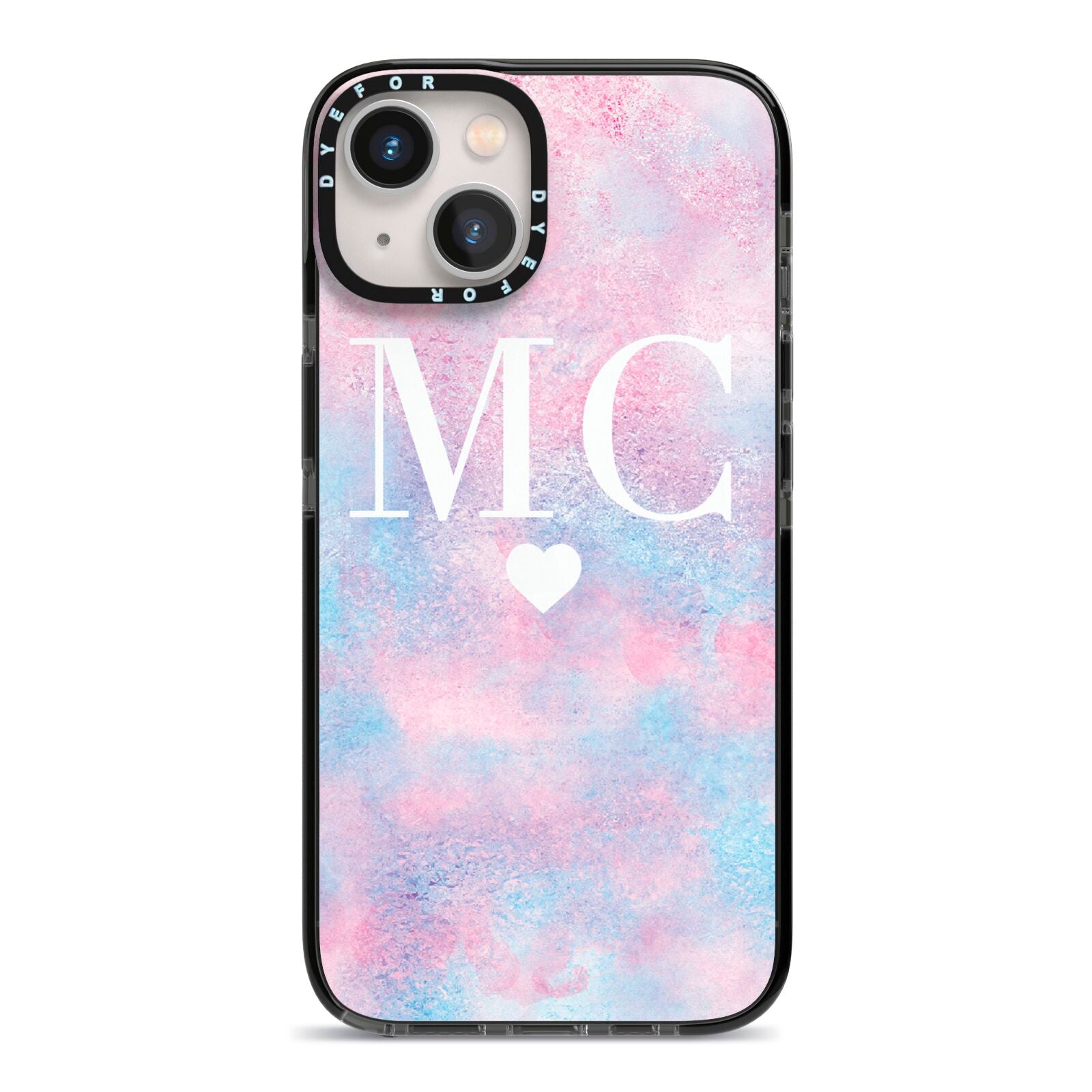 Personalised Cotton Candy Marble Initials iPhone 13 Black Impact Case on Silver phone