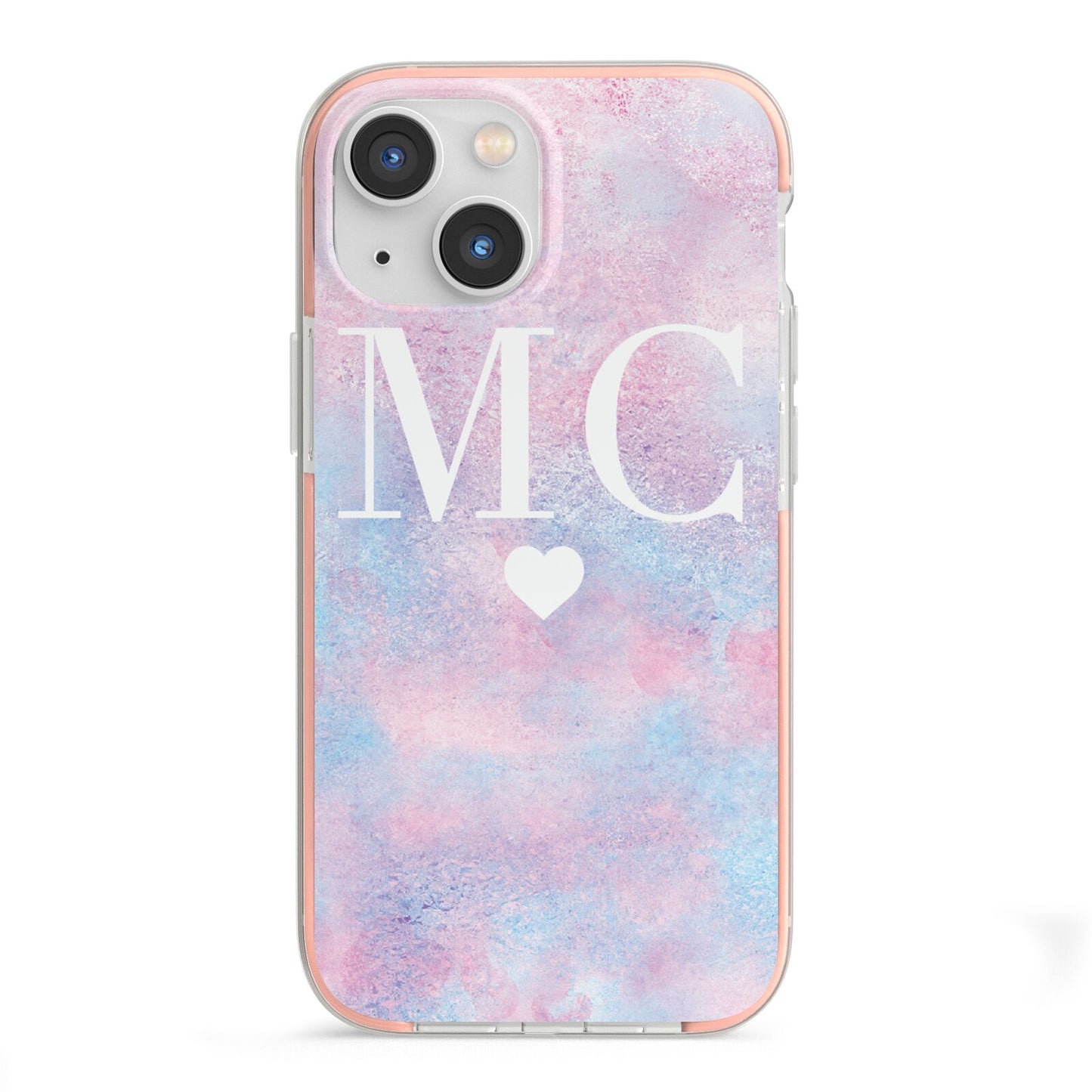 Personalised Cotton Candy Marble Initials iPhone 13 Mini TPU Impact Case with Pink Edges