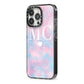 Personalised Cotton Candy Marble Initials iPhone 13 Pro Black Impact Case Side Angle on Silver phone