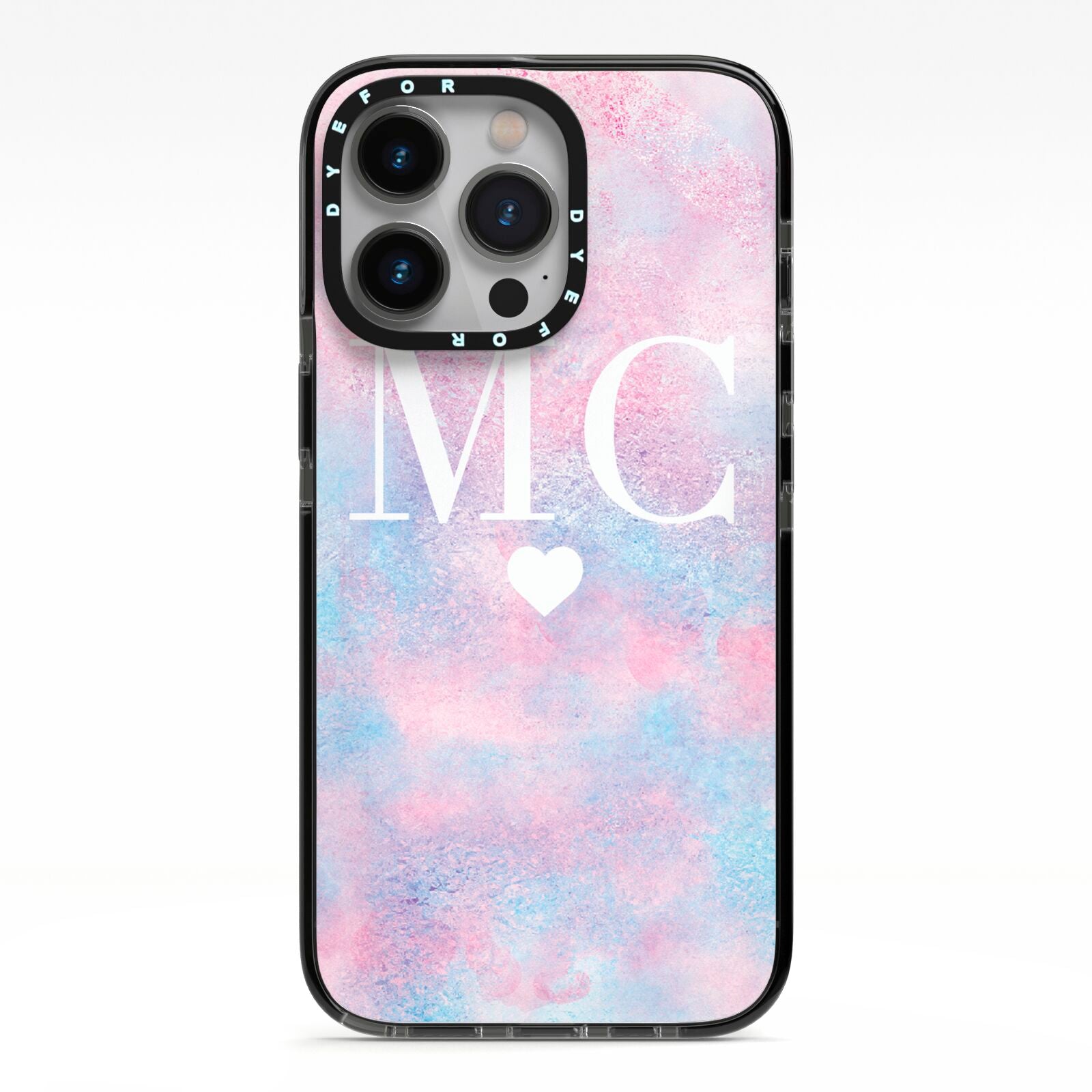 Personalised Cotton Candy Marble Initials iPhone 13 Pro Black Impact Case on Silver phone