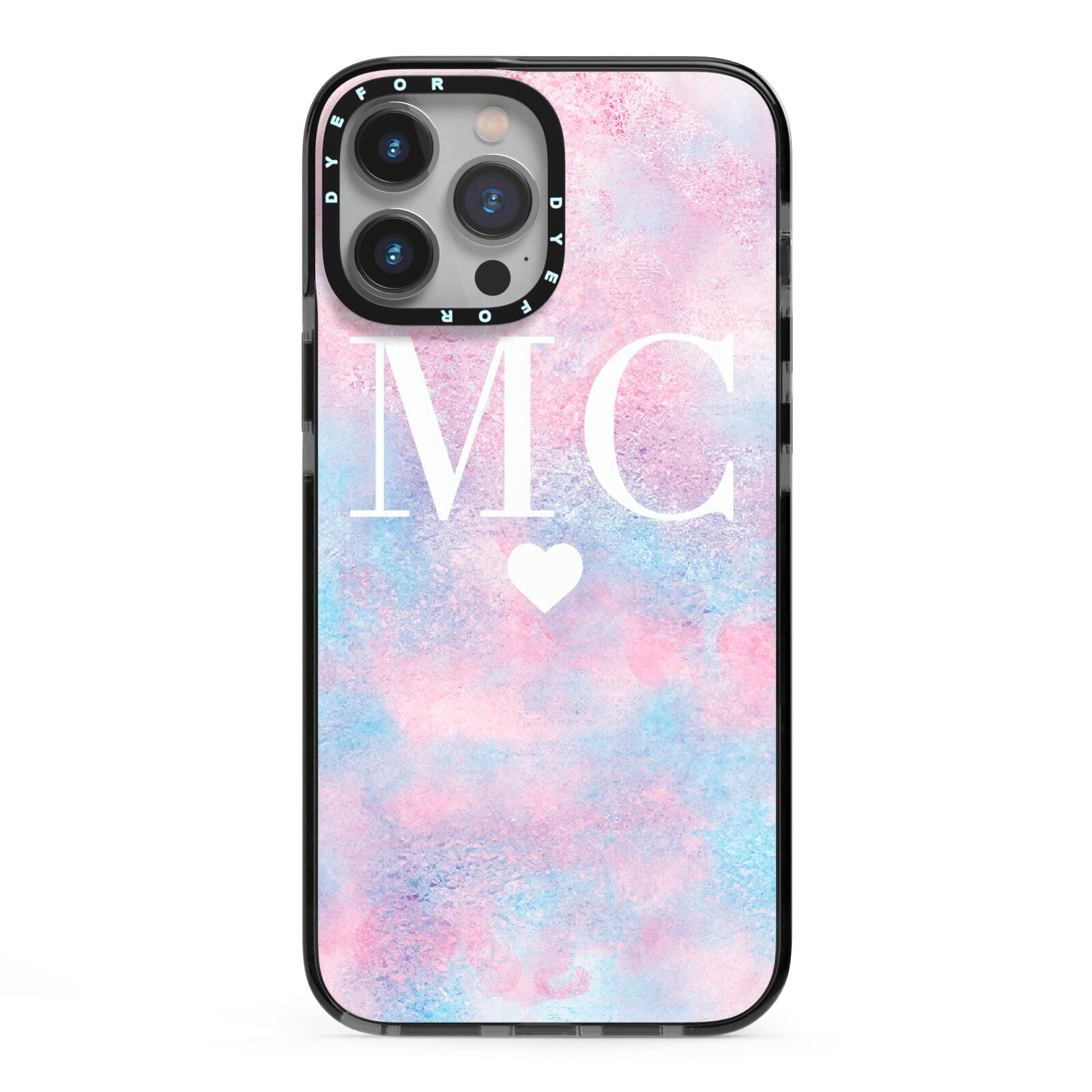 Personalised Cotton Candy Marble Initials iPhone 13 Pro Max Black Impact Case on Silver phone