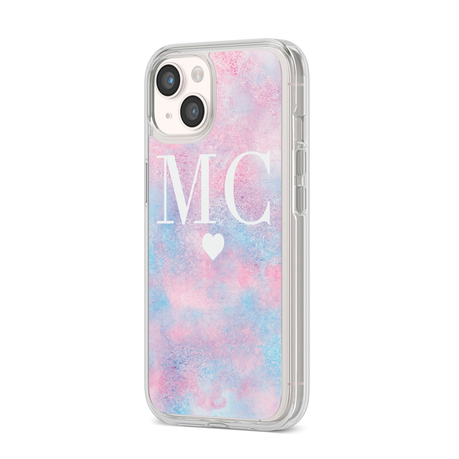 Personalised Cotton Candy Marble Initials iPhone 14 Clear Tough Case Starlight Angled Image