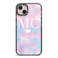 Personalised Cotton Candy Marble Initials iPhone 14 Plus Black Impact Case on Silver phone