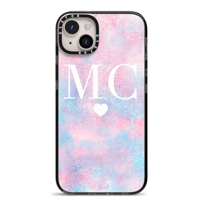 Personalised Cotton Candy Marble Initials iPhone 14 Plus Black Impact Case on Silver phone