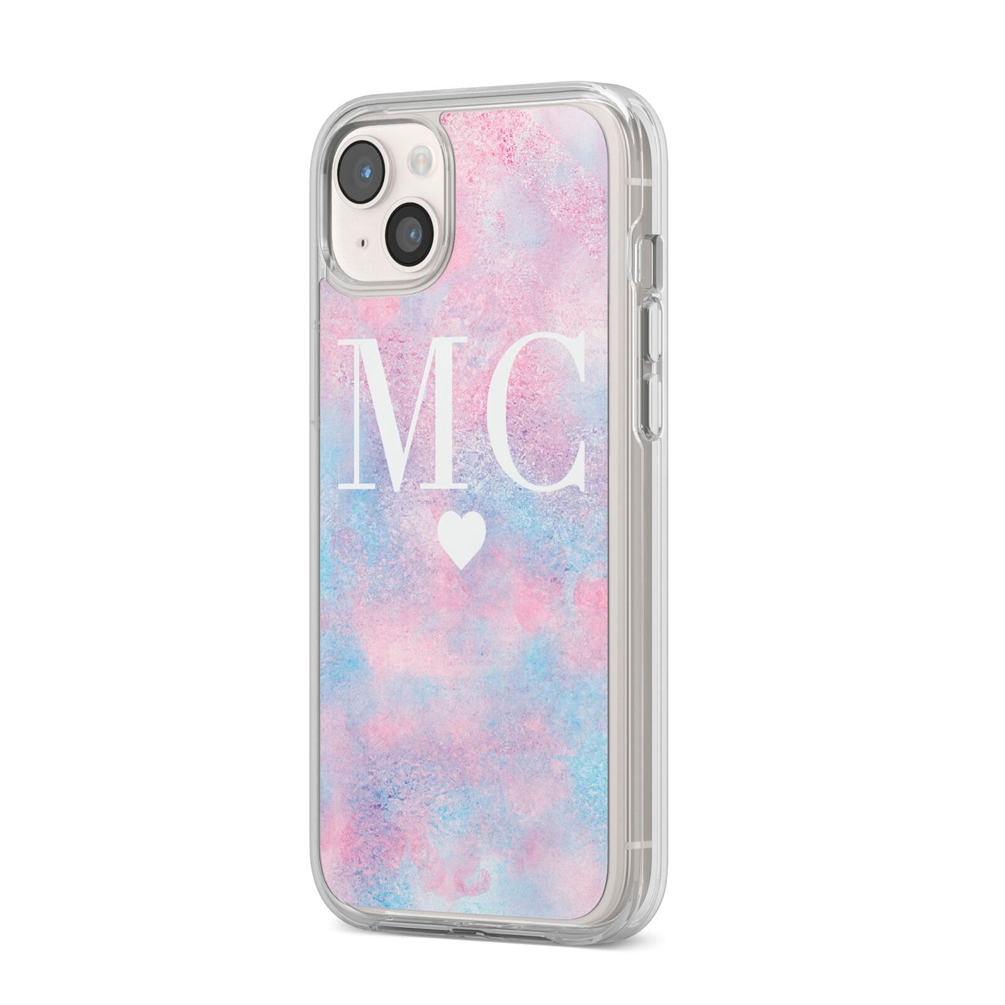 Personalised Cotton Candy Marble Initials iPhone 14 Plus Clear Tough Case Starlight Angled Image