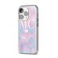 Personalised Cotton Candy Marble Initials iPhone 14 Pro Clear Tough Case Silver Angled Image