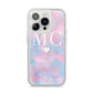 Personalised Cotton Candy Marble Initials iPhone 14 Pro Clear Tough Case Silver