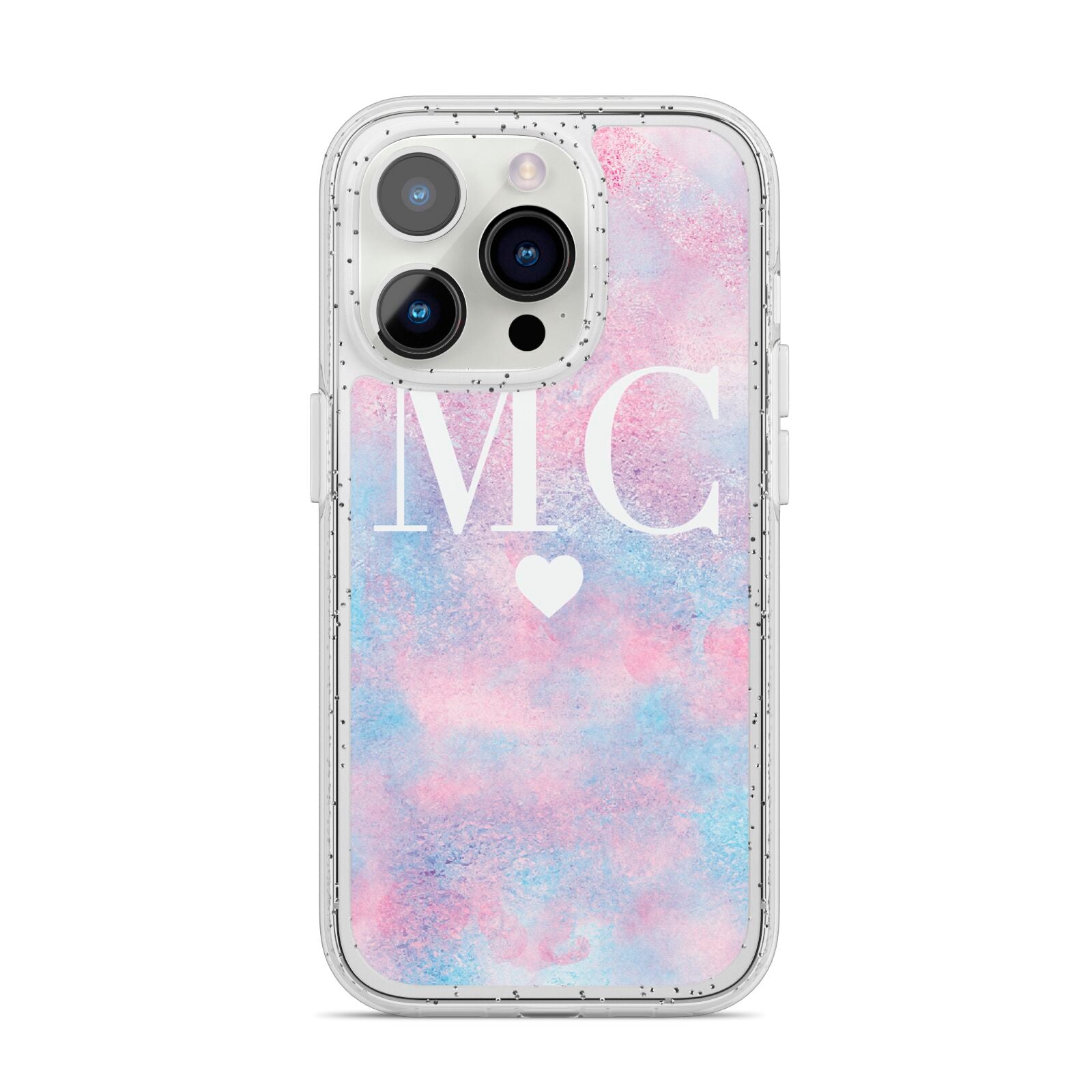 Personalised Cotton Candy Marble Initials iPhone 14 Pro Glitter Tough Case Silver