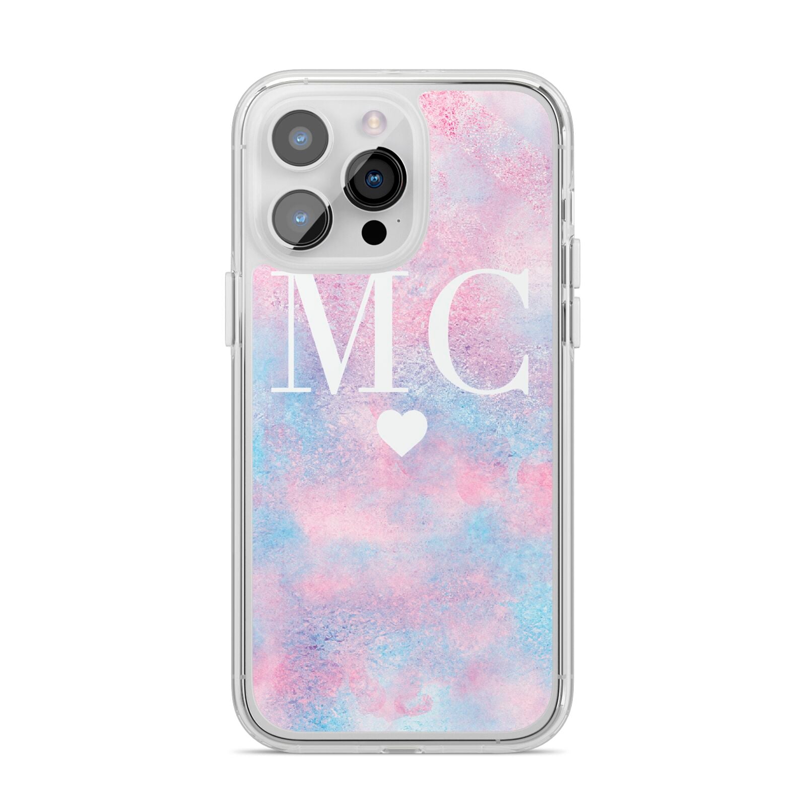 Personalised Cotton Candy Marble Initials iPhone 14 Pro Max Clear Tough Case Silver