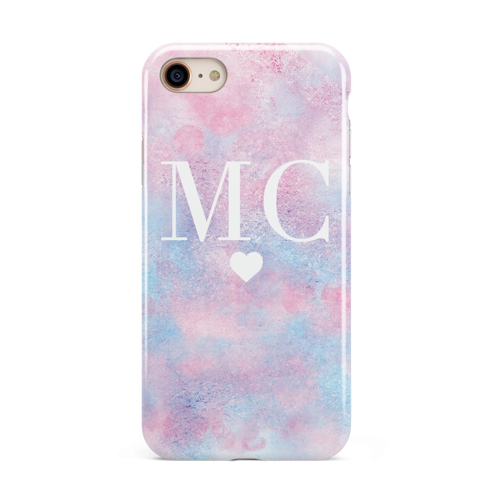 Personalised Cotton Candy Marble Initials iPhone 8 3D Tough Case on Gold Phone