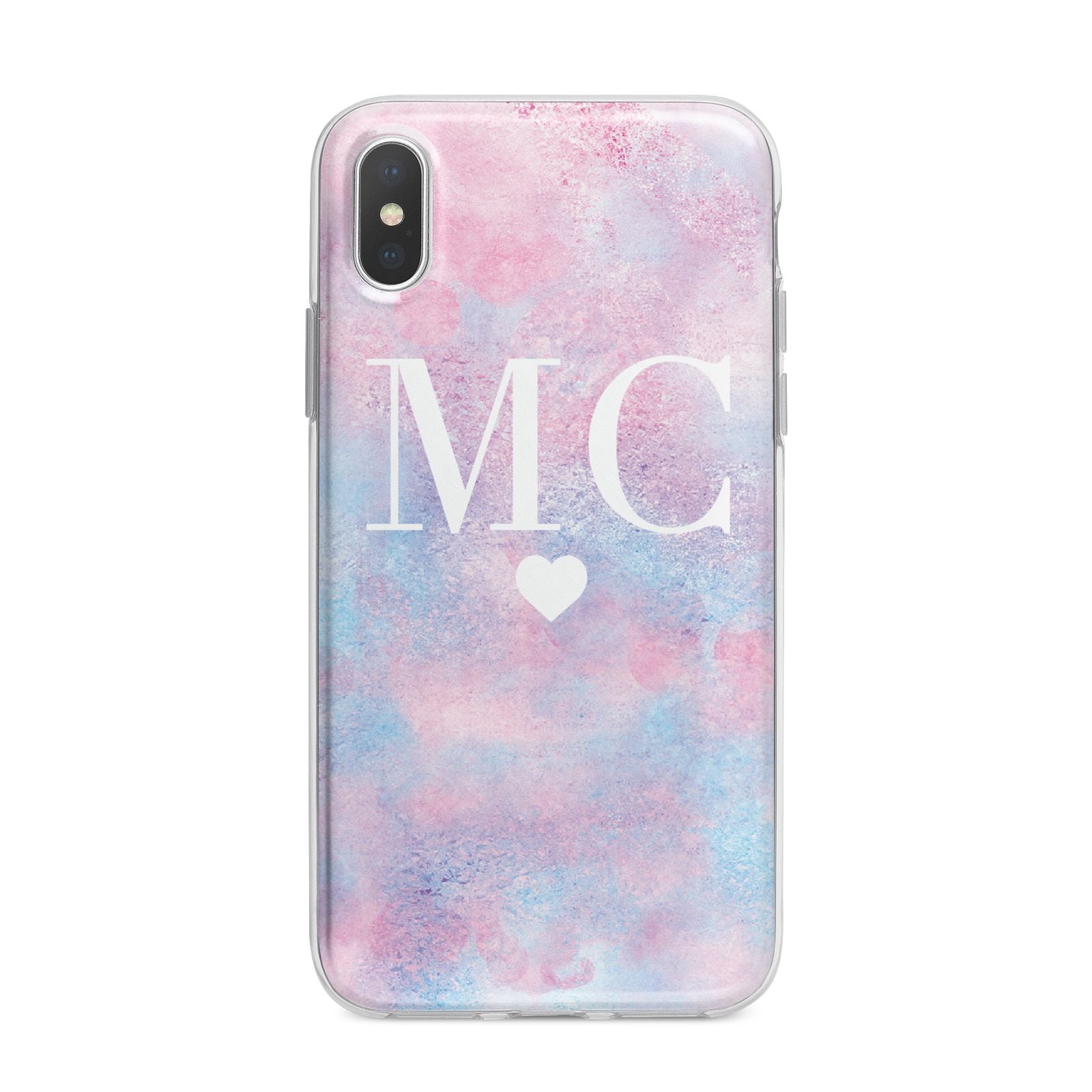Personalised Cotton Candy Marble Initials iPhone X Bumper Case on Silver iPhone Alternative Image 1
