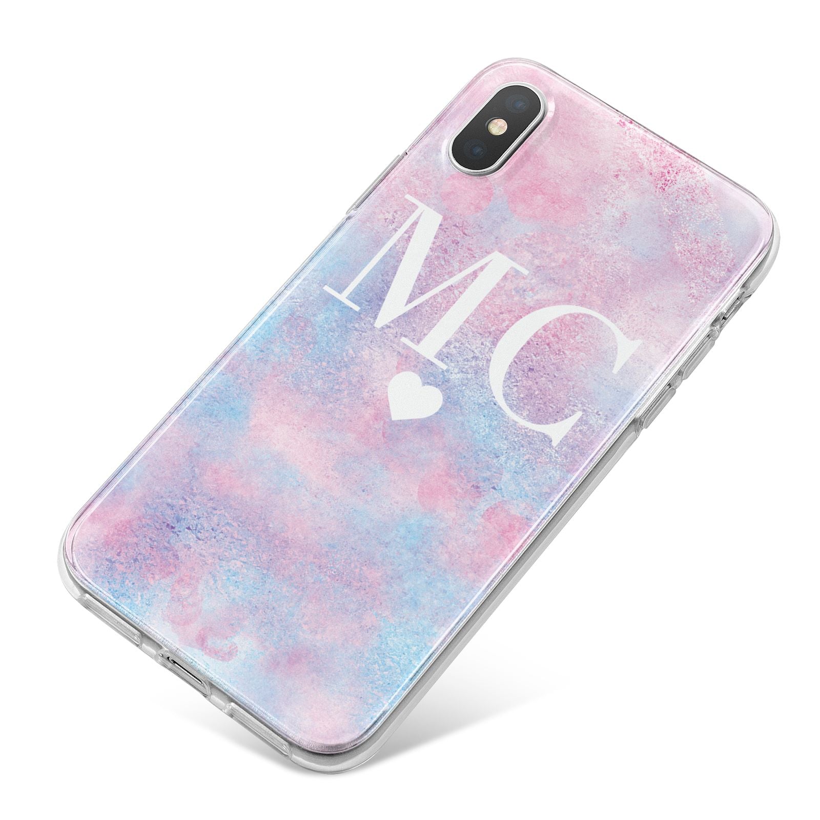 Personalised Cotton Candy Marble Initials iPhone X Bumper Case on Silver iPhone