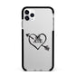 Personalised Couples Black Initials Arrow Clear Apple iPhone 11 Pro Max in Silver with Black Impact Case