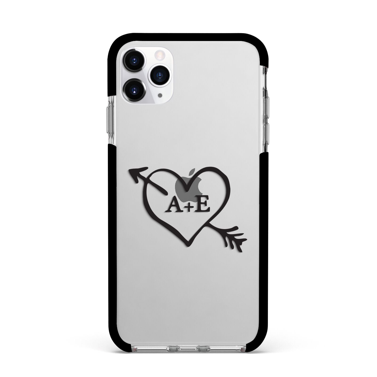 Personalised Couples Black Initials Arrow Clear Apple iPhone 11 Pro Max in Silver with Black Impact Case