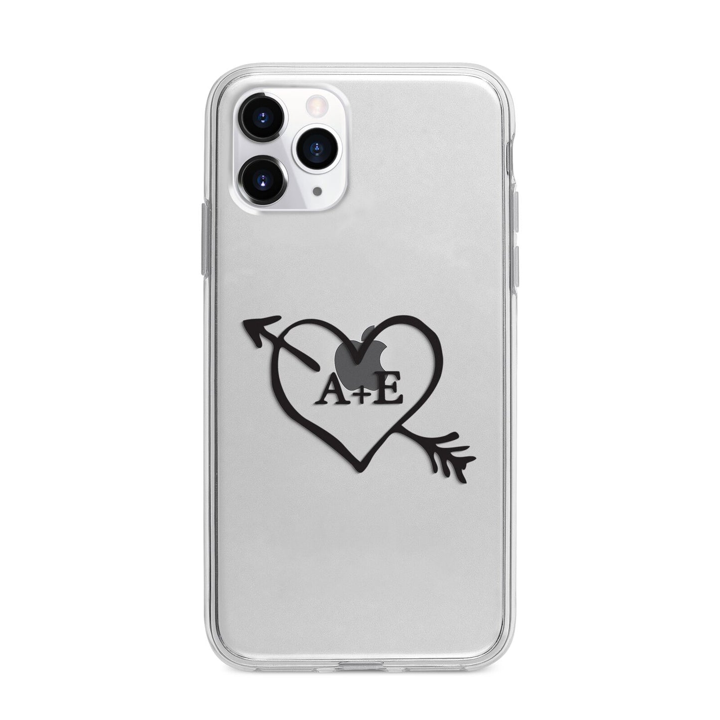 Personalised Couples Black Initials Arrow Clear Apple iPhone 11 Pro Max in Silver with Bumper Case
