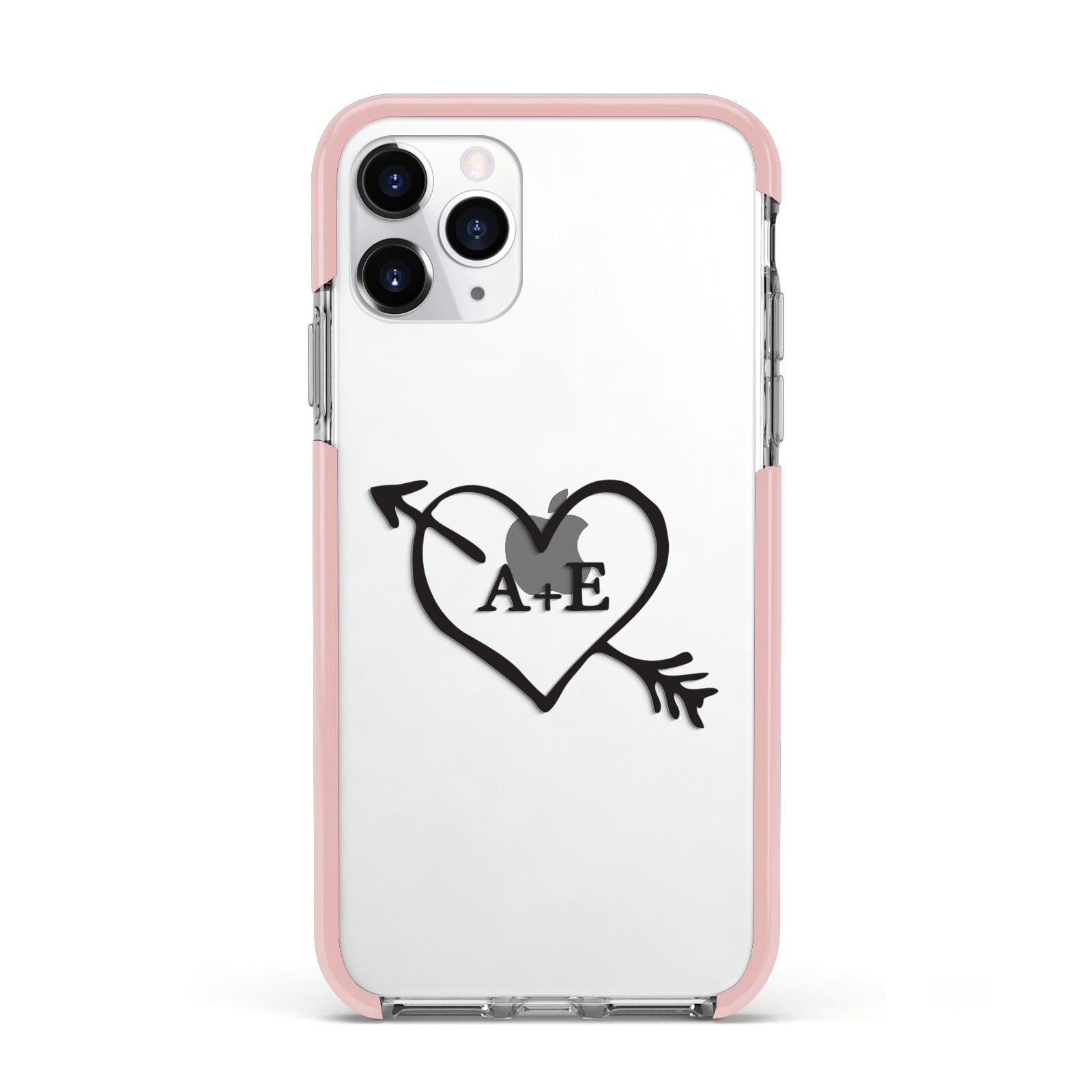 Personalised Couples Black Initials Arrow Clear Apple iPhone 11 Pro in Silver with Pink Impact Case