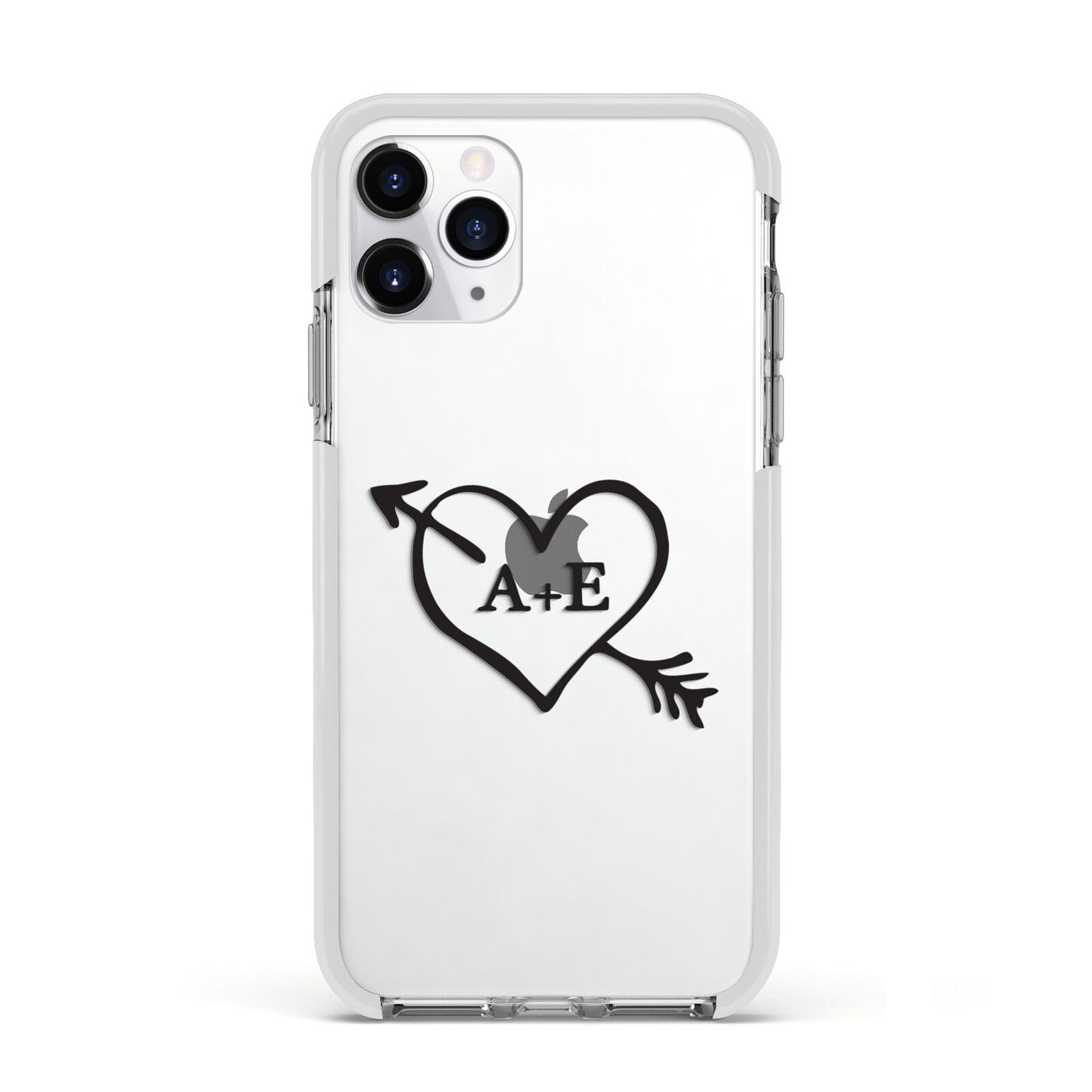 Personalised Couples Black Initials Arrow Clear Apple iPhone 11 Pro in Silver with White Impact Case