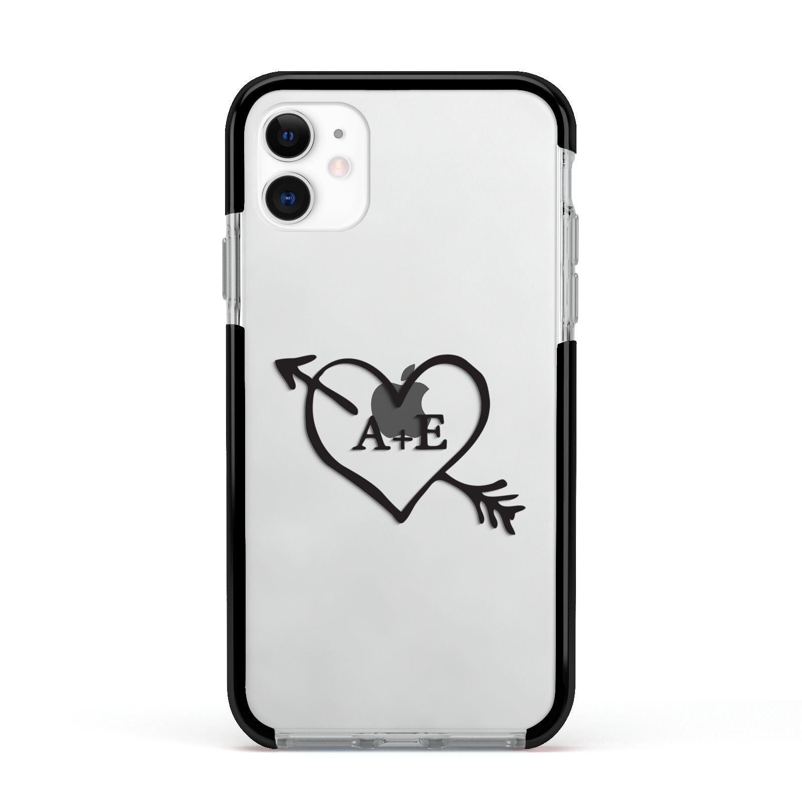 Personalised Couples Black Initials Arrow Clear Apple iPhone 11 in White with Black Impact Case