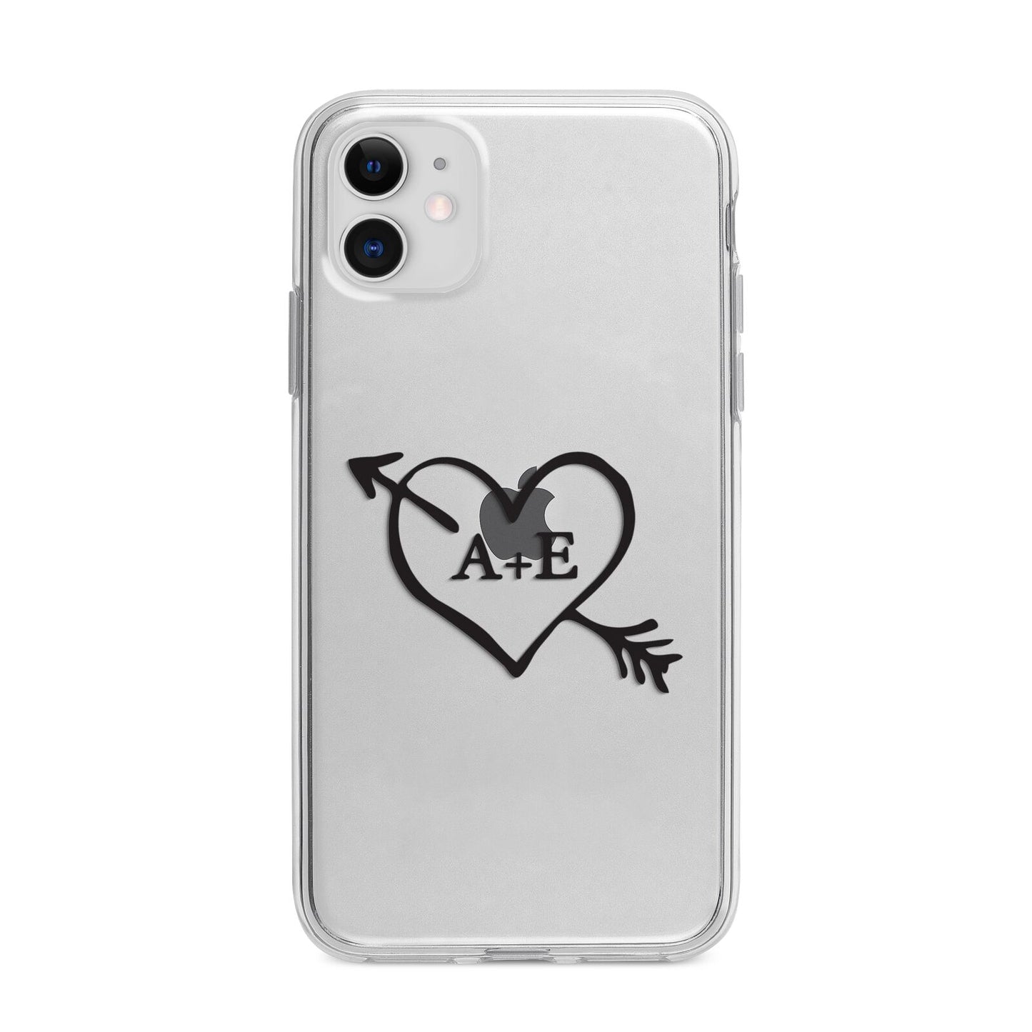 Personalised Couples Black Initials Arrow Clear Apple iPhone 11 in White with Bumper Case