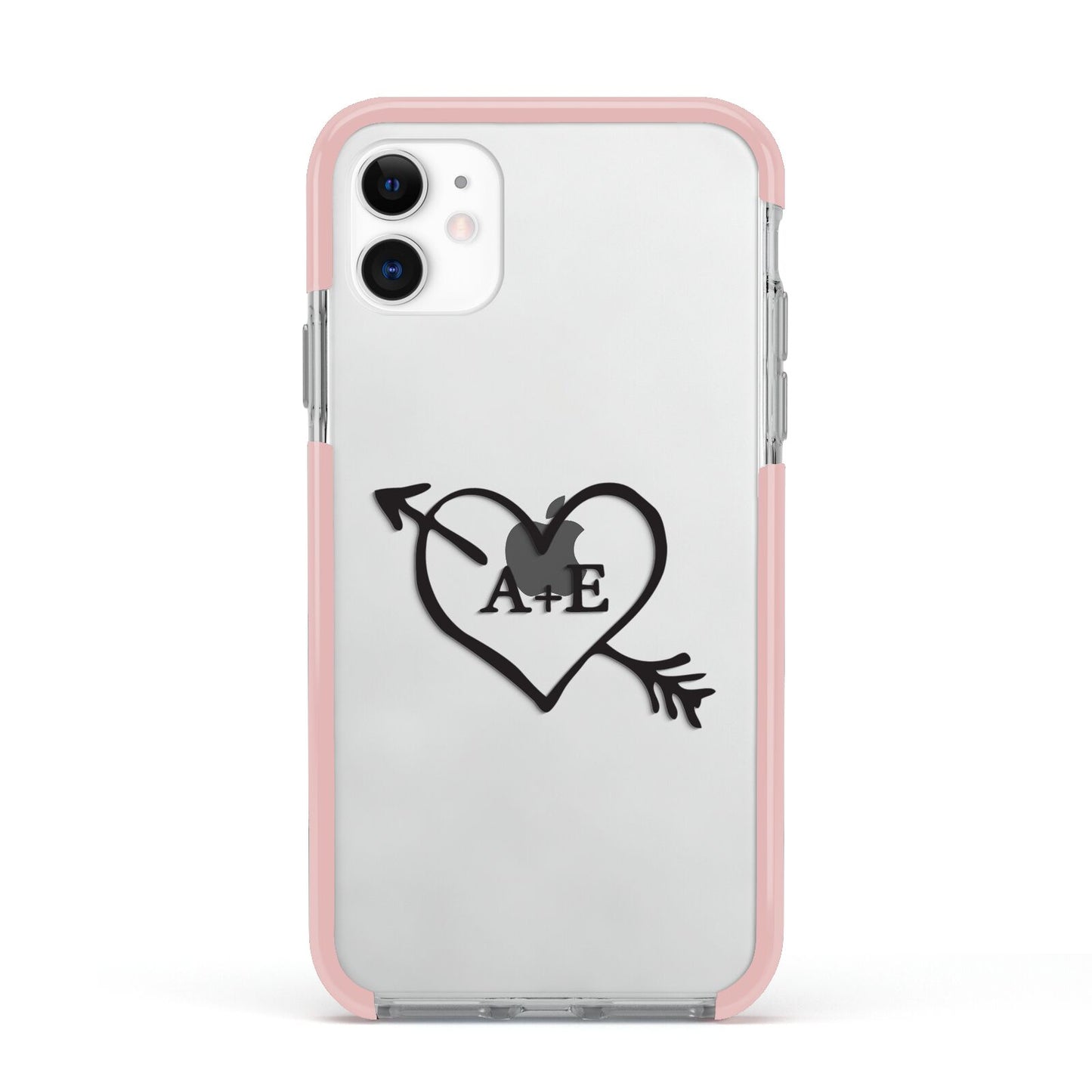 Personalised Couples Black Initials Arrow Clear Apple iPhone 11 in White with Pink Impact Case