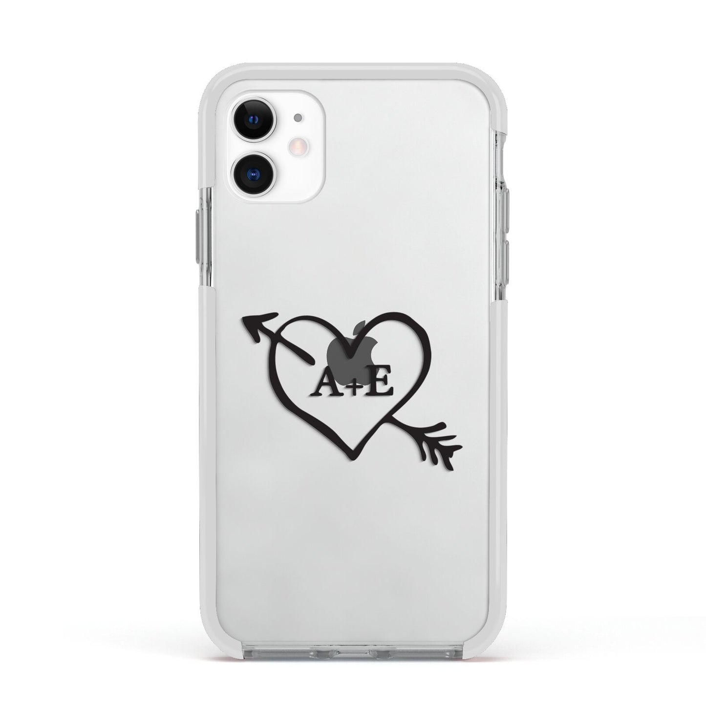 Personalised Couples Black Initials Arrow Clear Apple iPhone 11 in White with White Impact Case