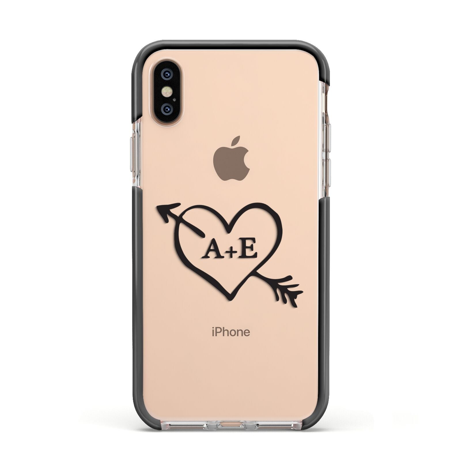 Personalised Couples Black Initials Arrow Clear Apple iPhone Xs Impact Case Black Edge on Gold Phone