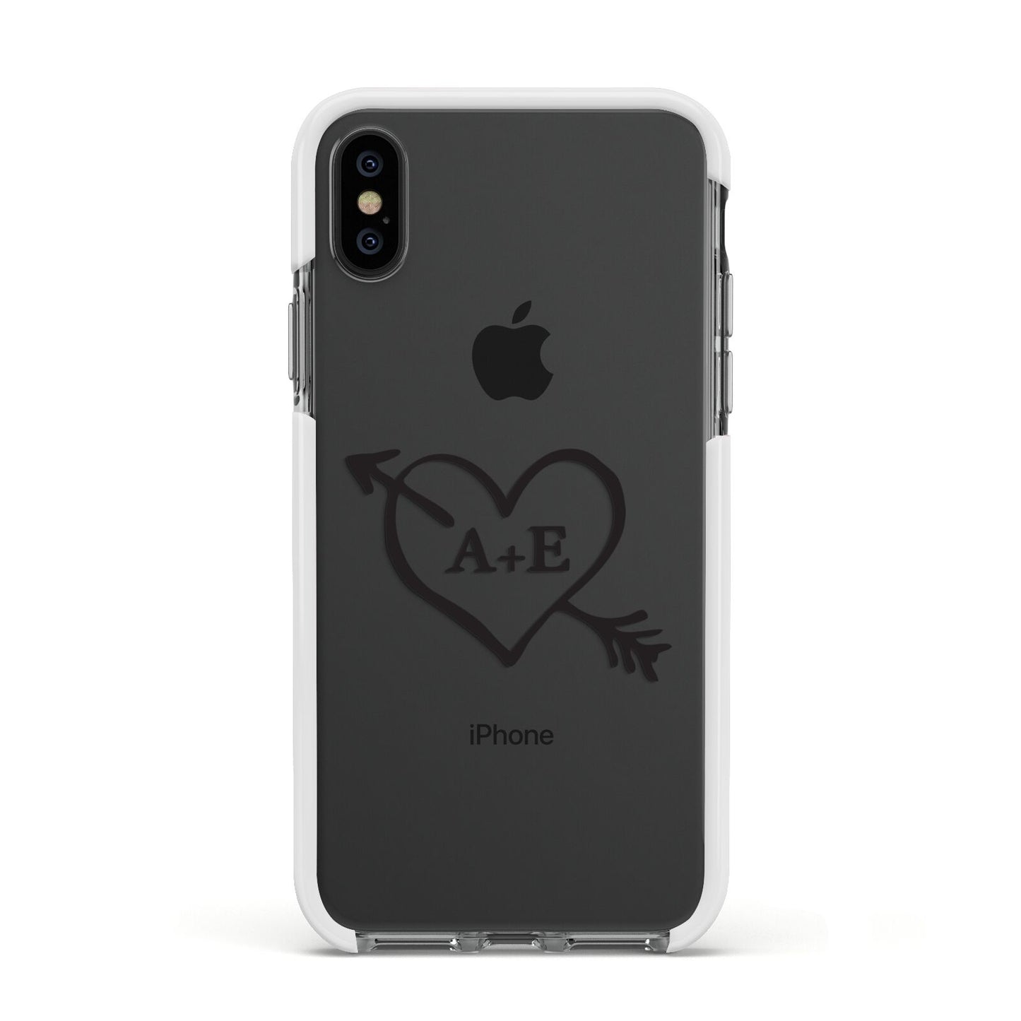 Personalised Couples Black Initials Arrow Clear Apple iPhone Xs Impact Case White Edge on Black Phone
