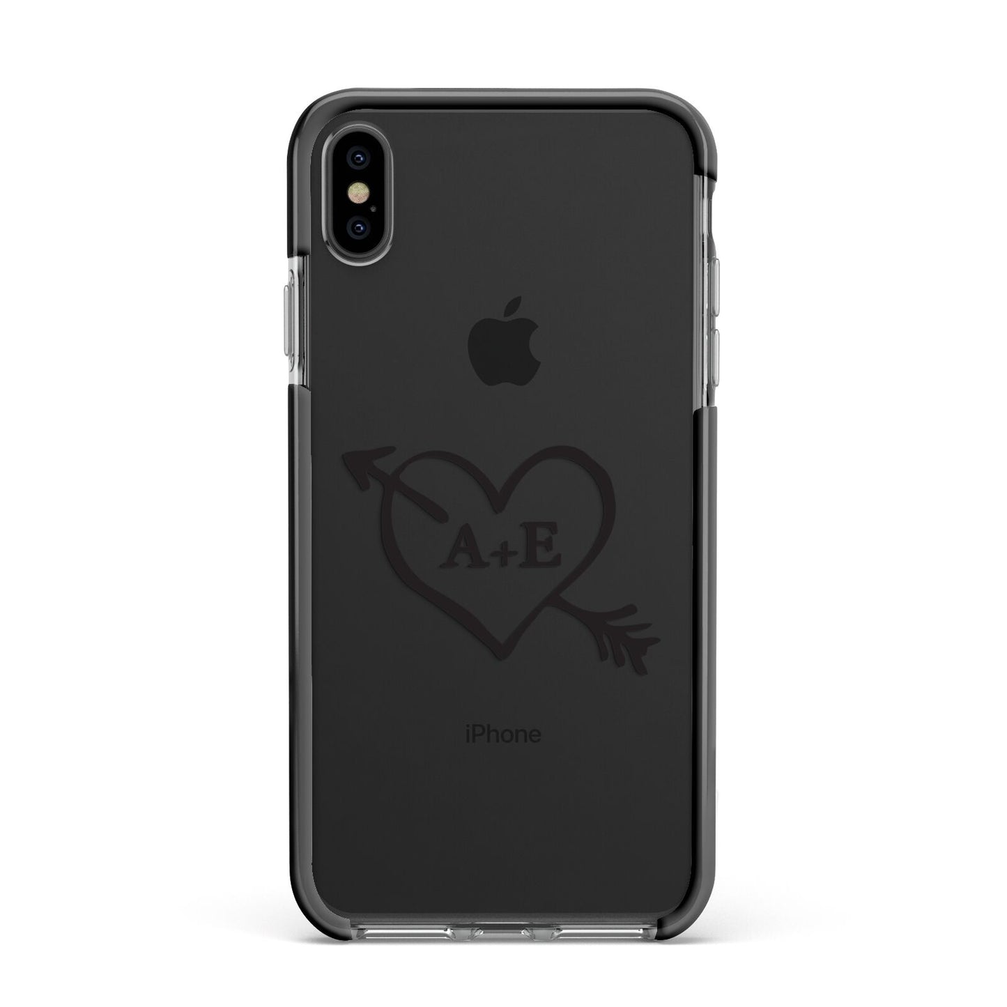 Personalised Couples Black Initials Arrow Clear Apple iPhone Xs Max Impact Case Black Edge on Black Phone