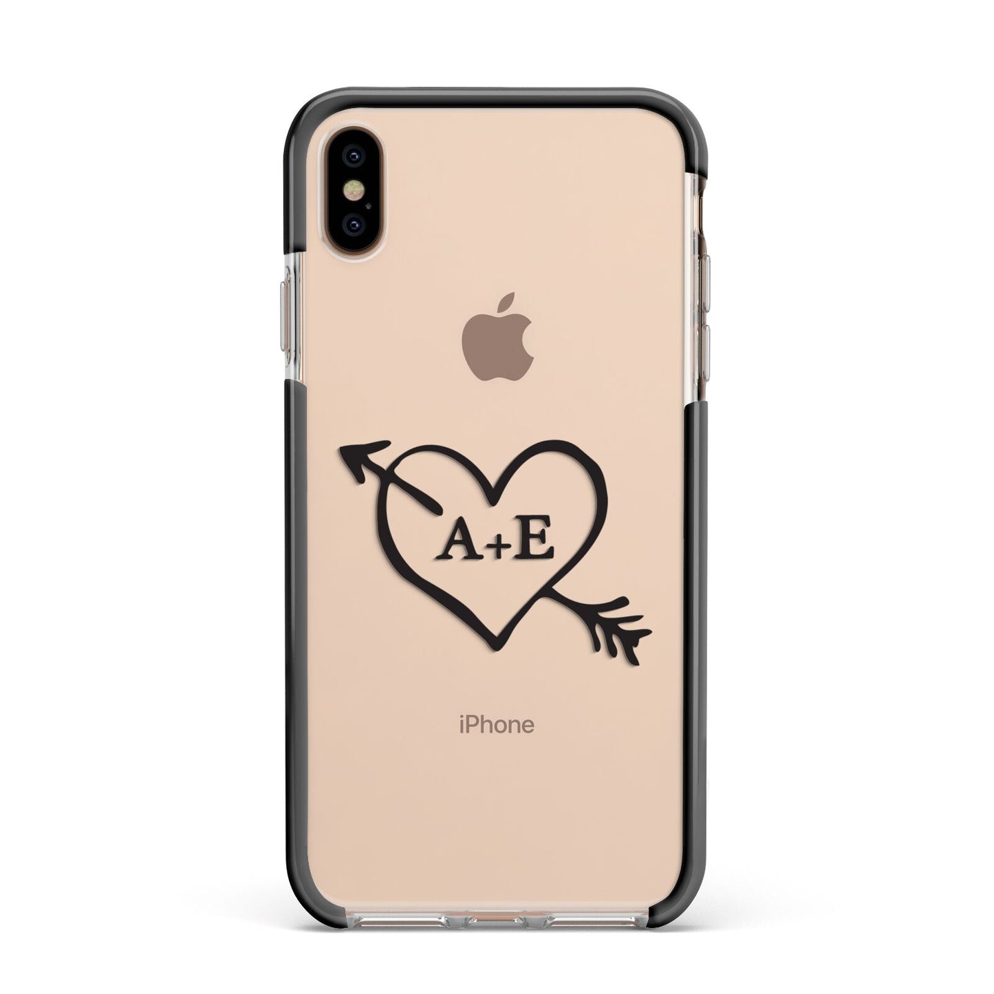 Personalised Couples Black Initials Arrow Clear Apple iPhone Xs Max Impact Case Black Edge on Gold Phone