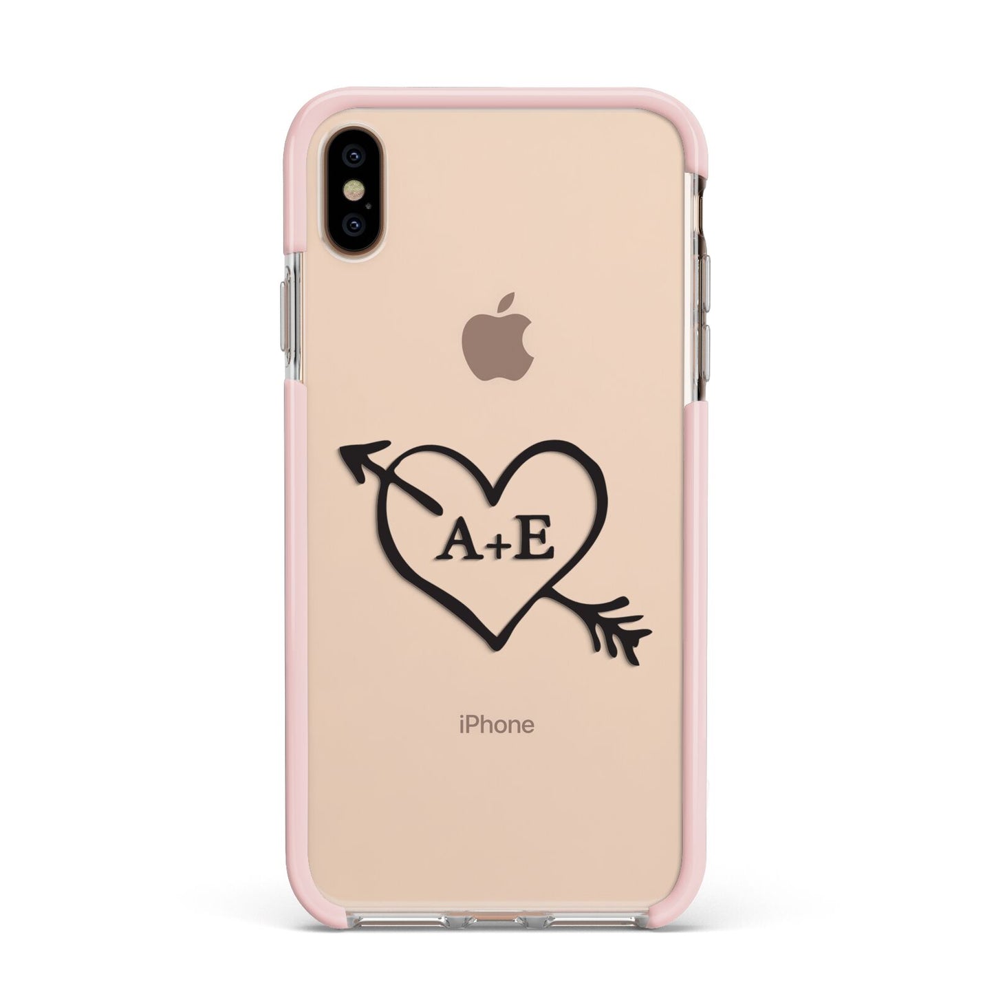 Personalised Couples Black Initials Arrow Clear Apple iPhone Xs Max Impact Case Pink Edge on Gold Phone