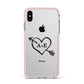Personalised Couples Black Initials Arrow Clear Apple iPhone Xs Max Impact Case Pink Edge on Silver Phone
