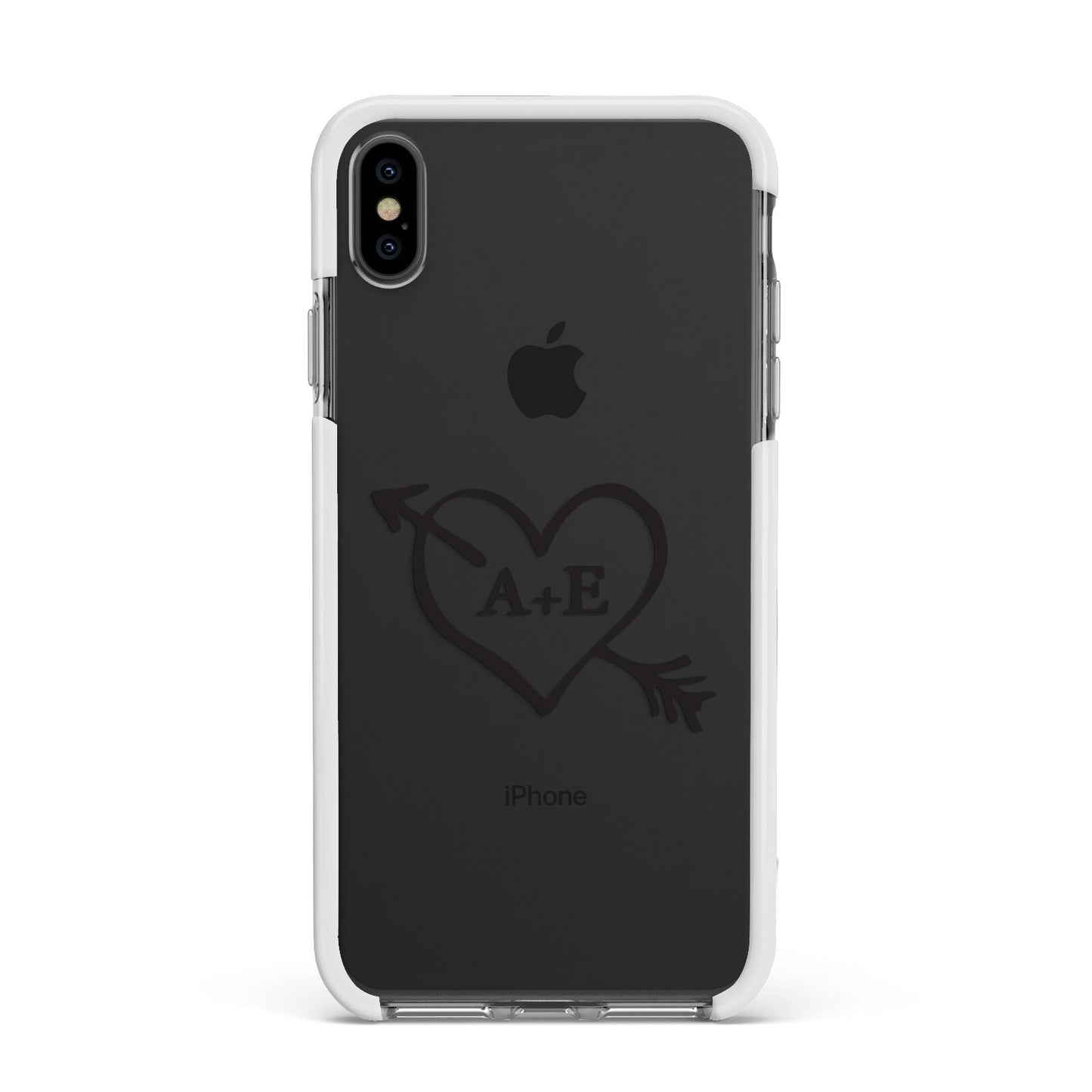 Personalised Couples Black Initials Arrow Clear Apple iPhone Xs Max Impact Case White Edge on Black Phone