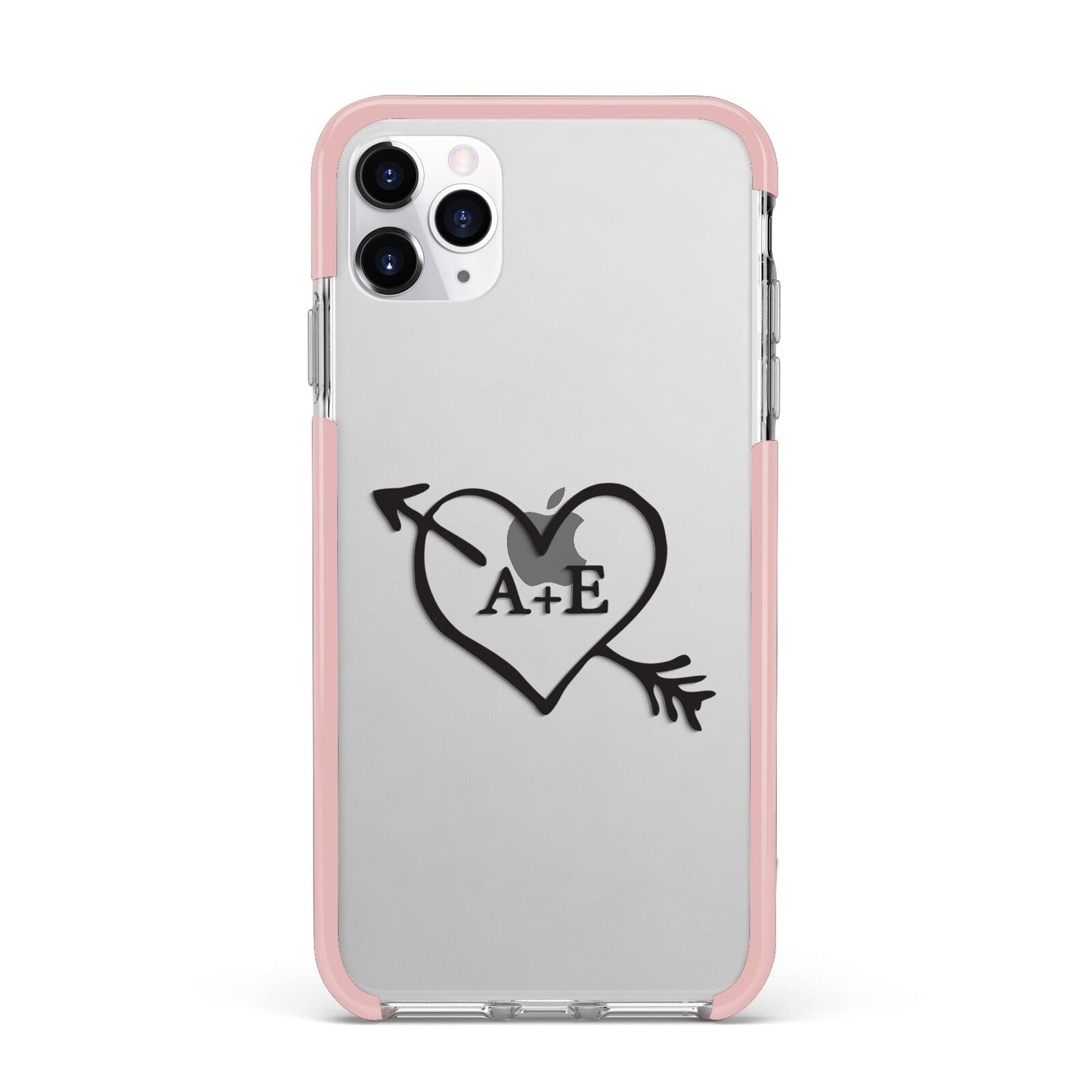 Personalised Couples Black Initials Arrow Clear iPhone 11 Pro Max Impact Pink Edge Case