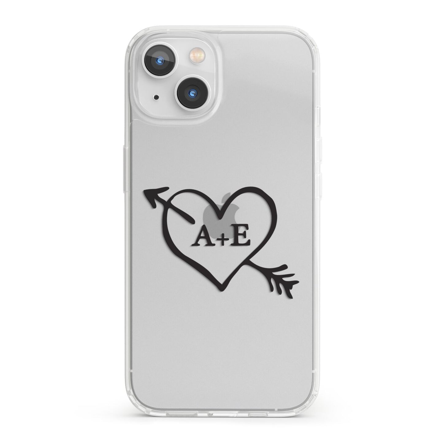 Personalised Couples Black Initials Arrow Clear iPhone 13 Clear Bumper Case