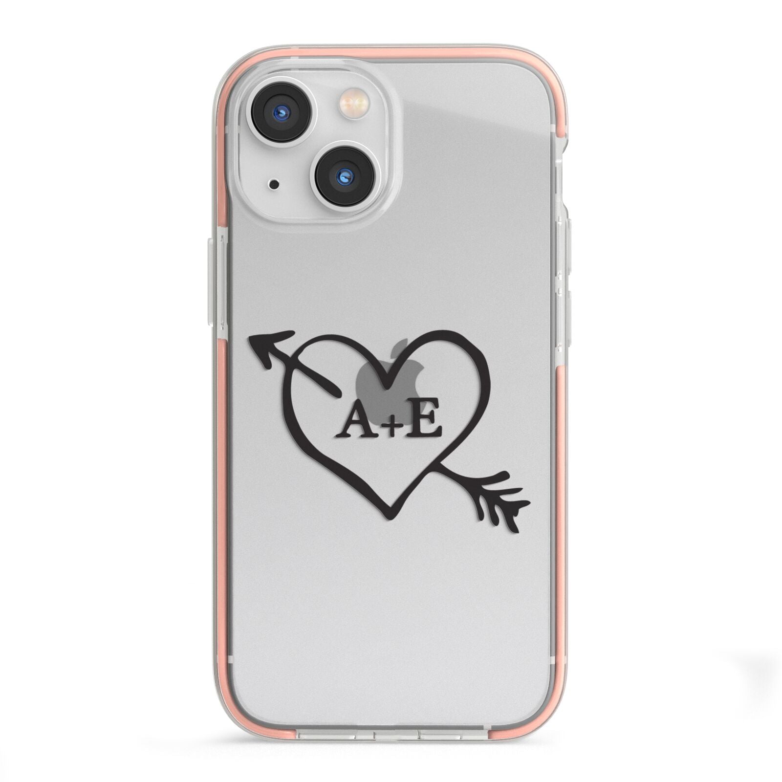 Personalised Couples Black Initials Arrow Clear iPhone 13 Mini TPU Impact Case with Pink Edges