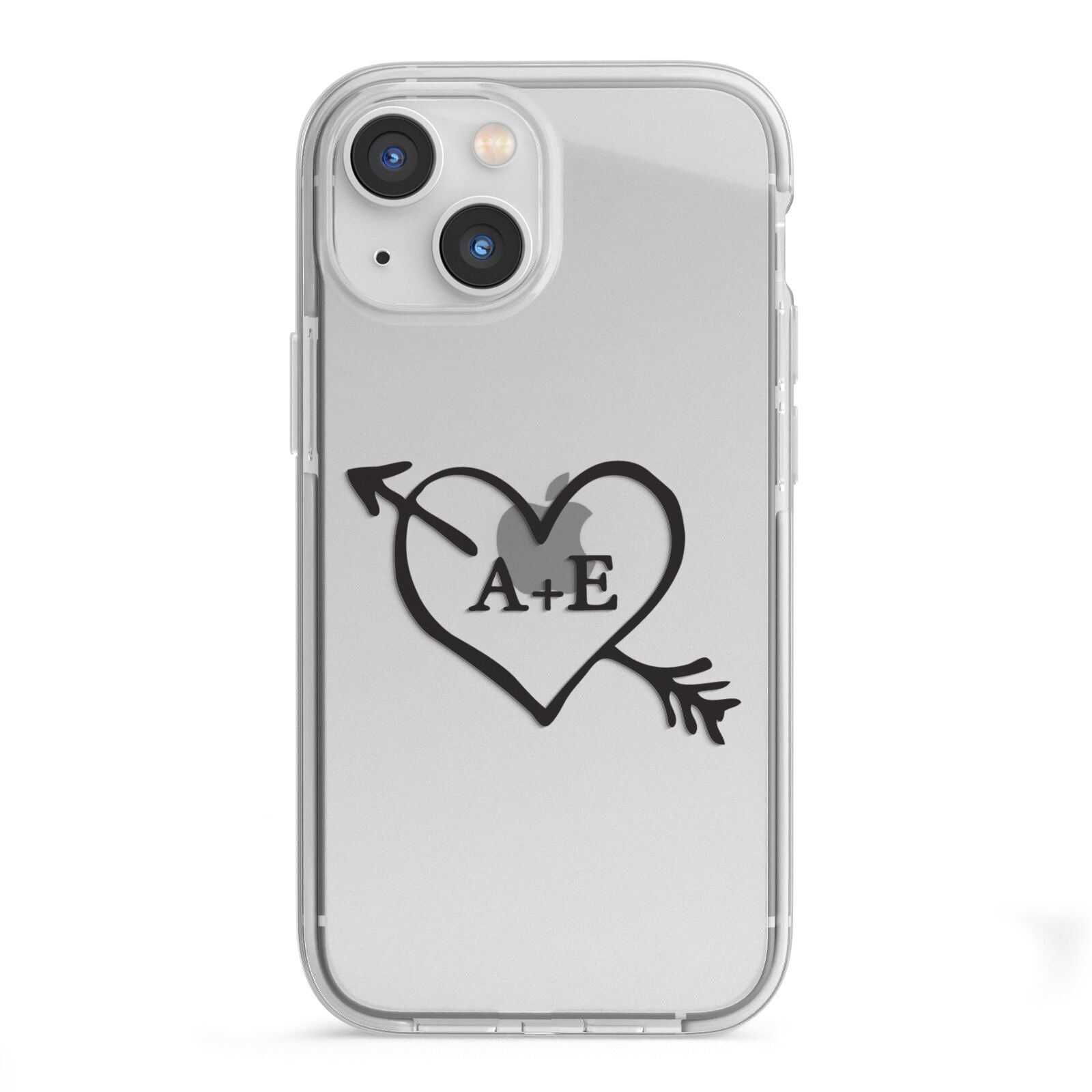 Personalised Couples Black Initials Arrow Clear iPhone 13 Mini TPU Impact Case with White Edges