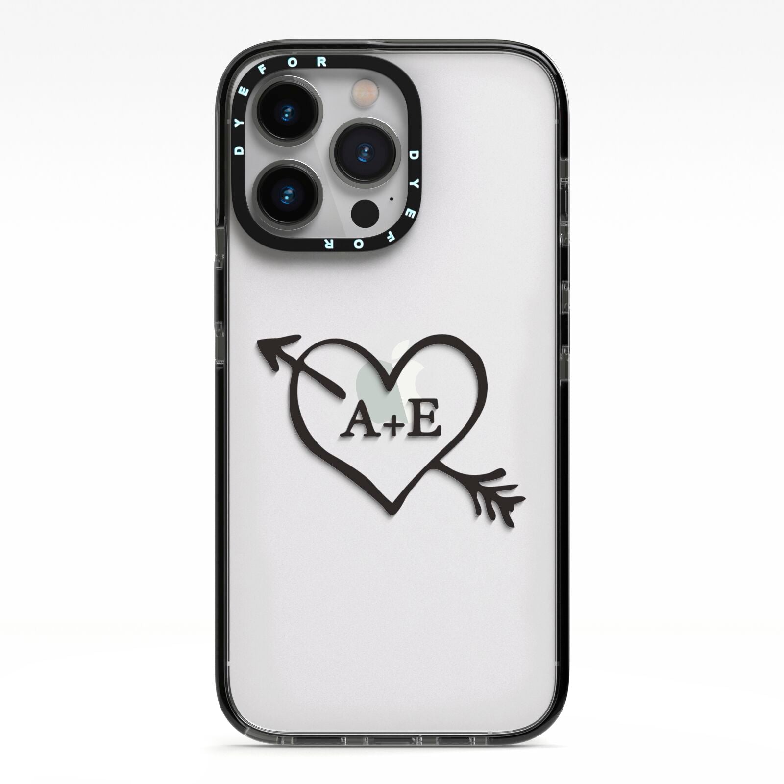 Personalised Couples Black Initials Arrow Clear iPhone 13 Pro Black Impact Case on Silver phone