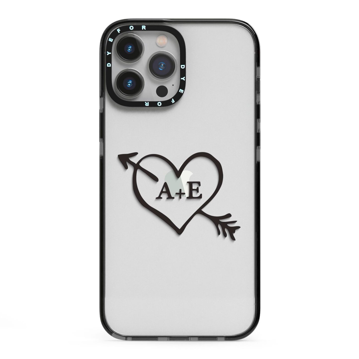 Personalised Couples Black Initials Arrow Clear iPhone 13 Pro Max Black Impact Case on Silver phone