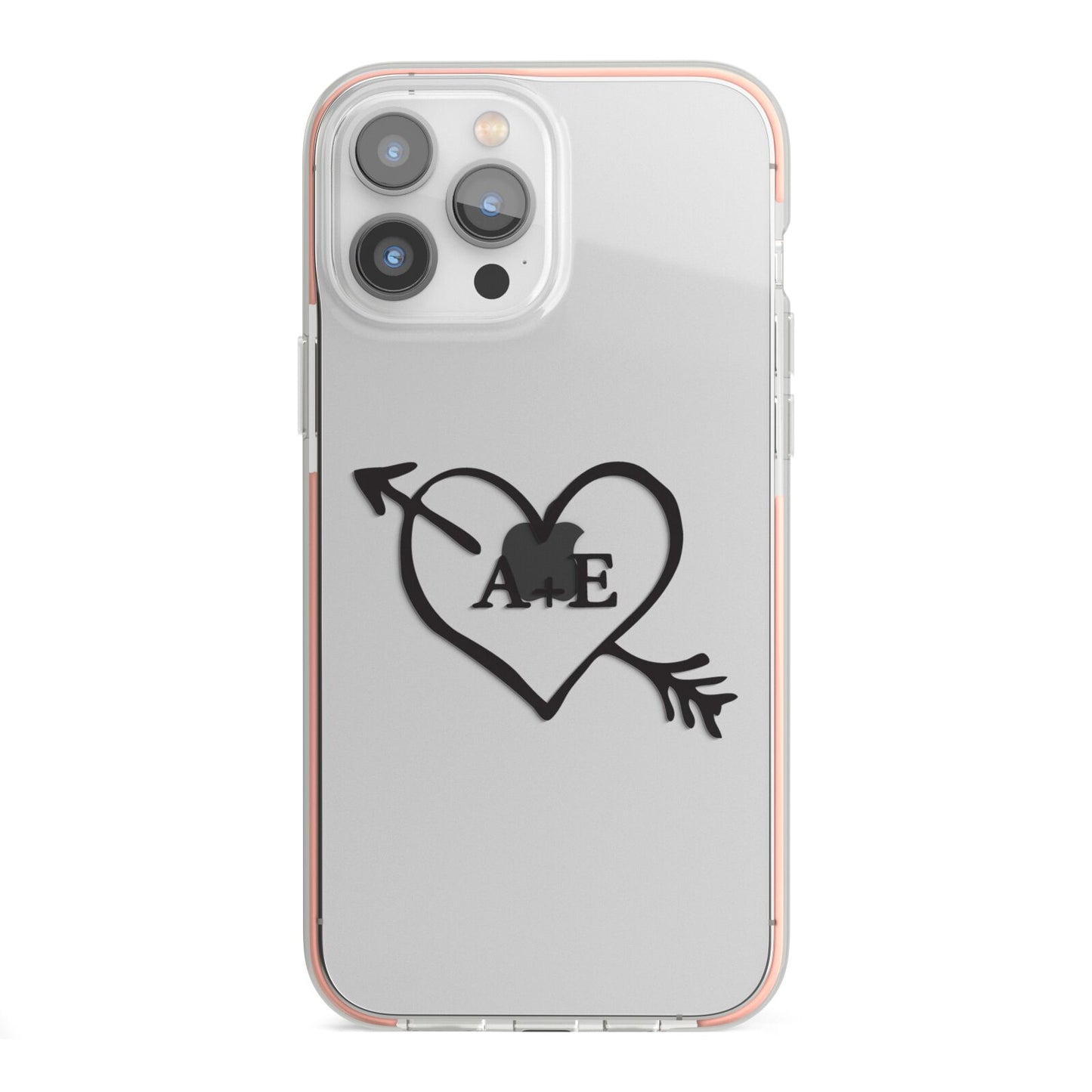 Personalised Couples Black Initials Arrow Clear iPhone 13 Pro Max TPU Impact Case with Pink Edges