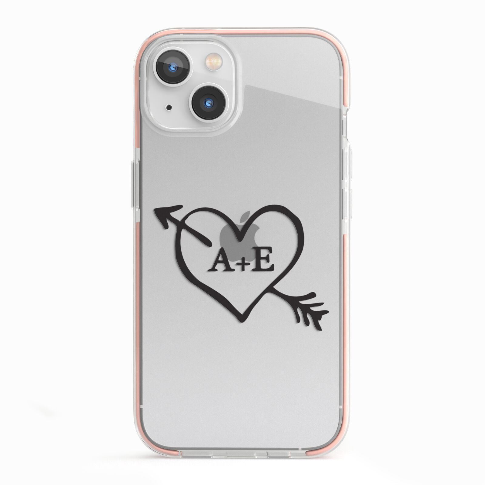 Personalised Couples Black Initials Arrow Clear iPhone 13 TPU Impact Case with Pink Edges