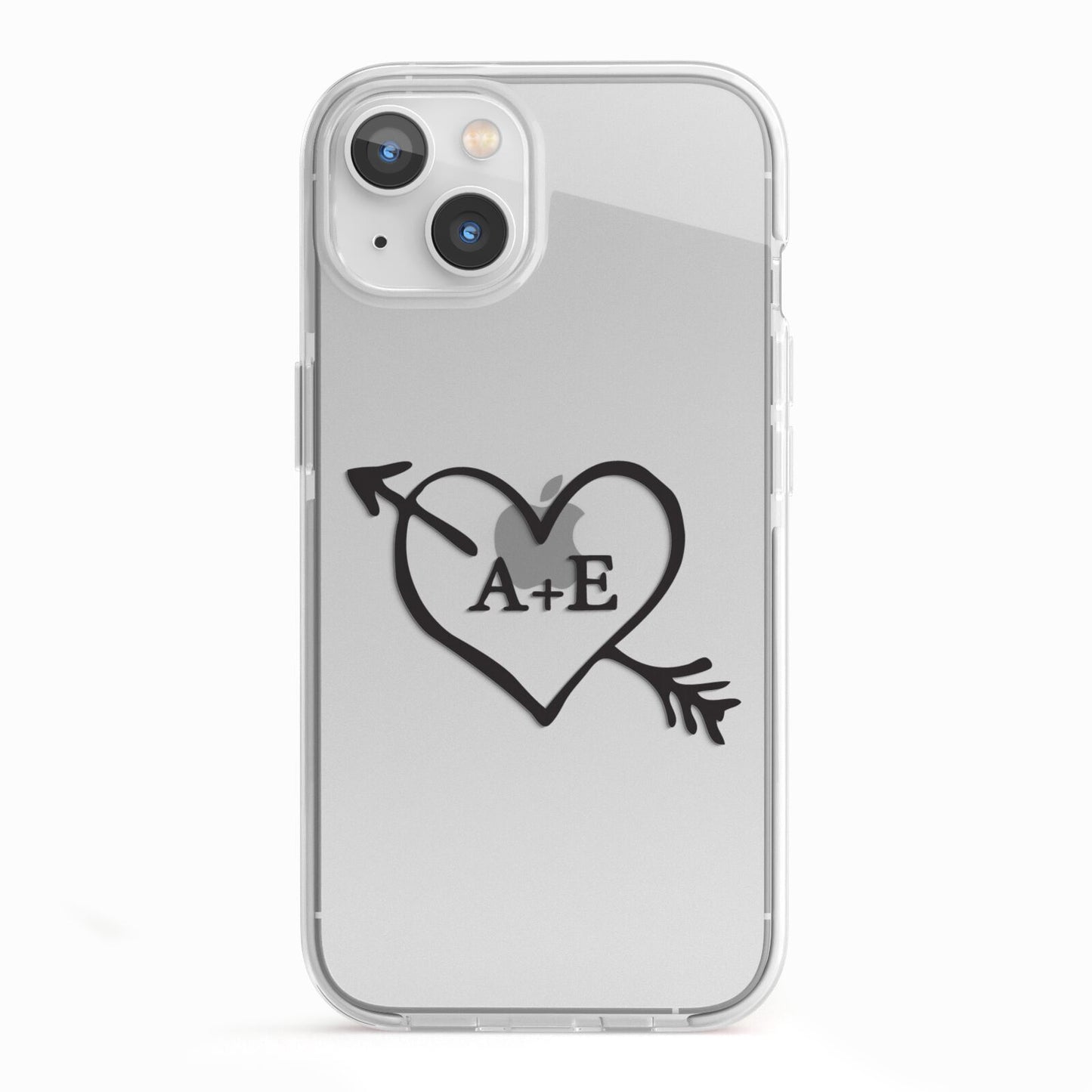 Personalised Couples Black Initials Arrow Clear iPhone 13 TPU Impact Case with White Edges