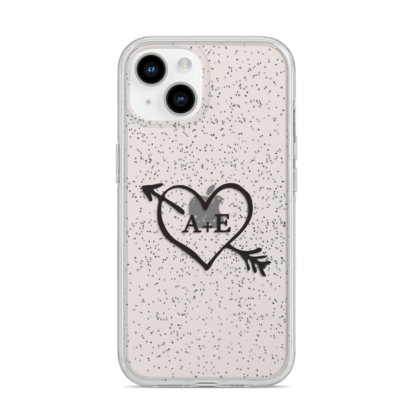 Personalised Couples Black Initials Arrow Clear iPhone 14 Glitter Tough Case Starlight
