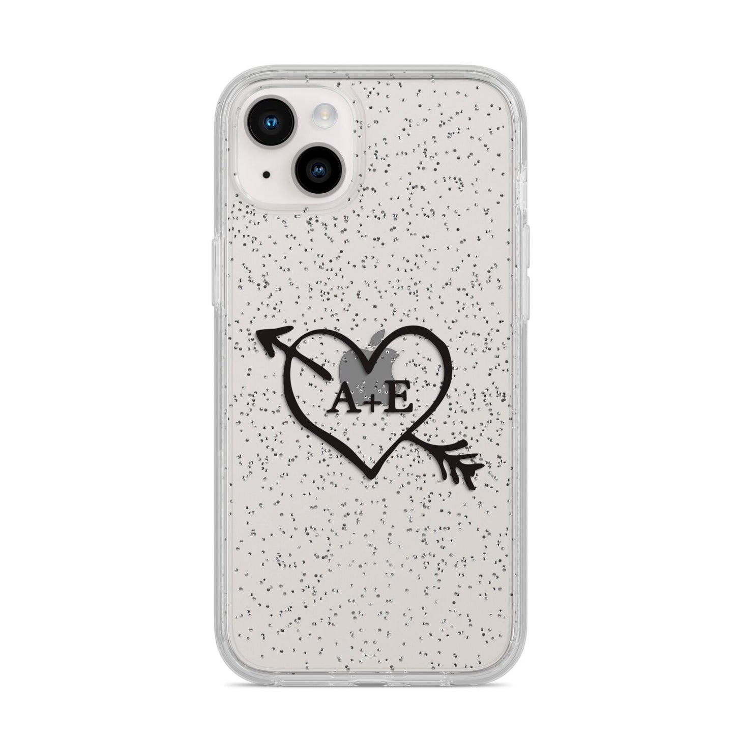 Personalised Couples Black Initials Arrow Clear iPhone 14 Plus Glitter Tough Case Starlight