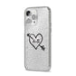 Personalised Couples Black Initials Arrow Clear iPhone 14 Pro Max Glitter Tough Case Silver Angled Image