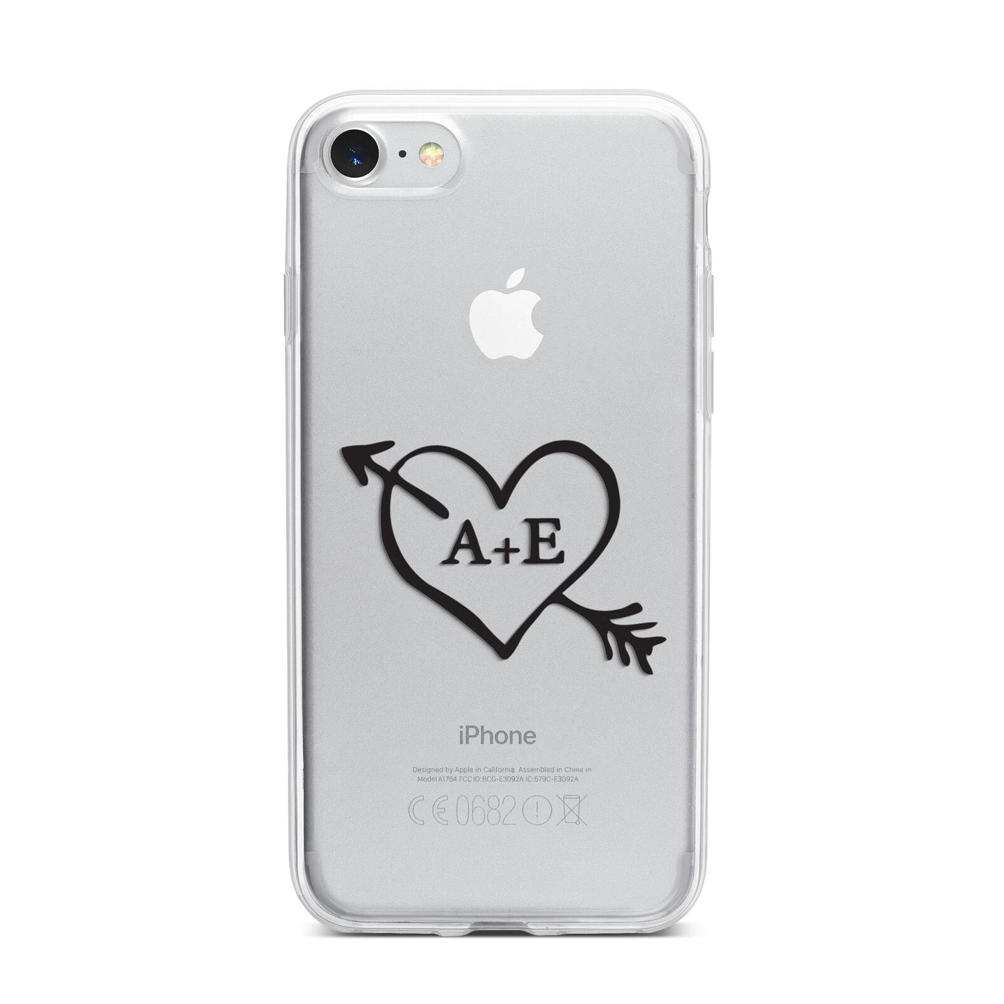 Personalised Couples Black Initials Arrow Clear iPhone 7 Bumper Case on Silver iPhone